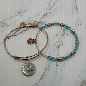 Alex and Ani “I Love You”Gold and Blue Charm Bracelet Set